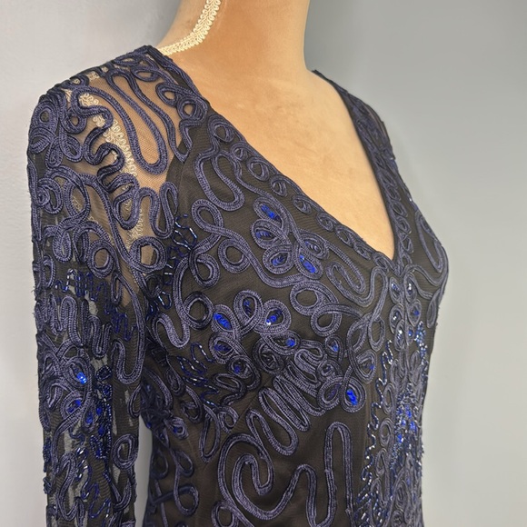 JS Collections Blue Lace Bell Sleeve Women’s Cocktail Dress Size 8 - Picture 6 of 15